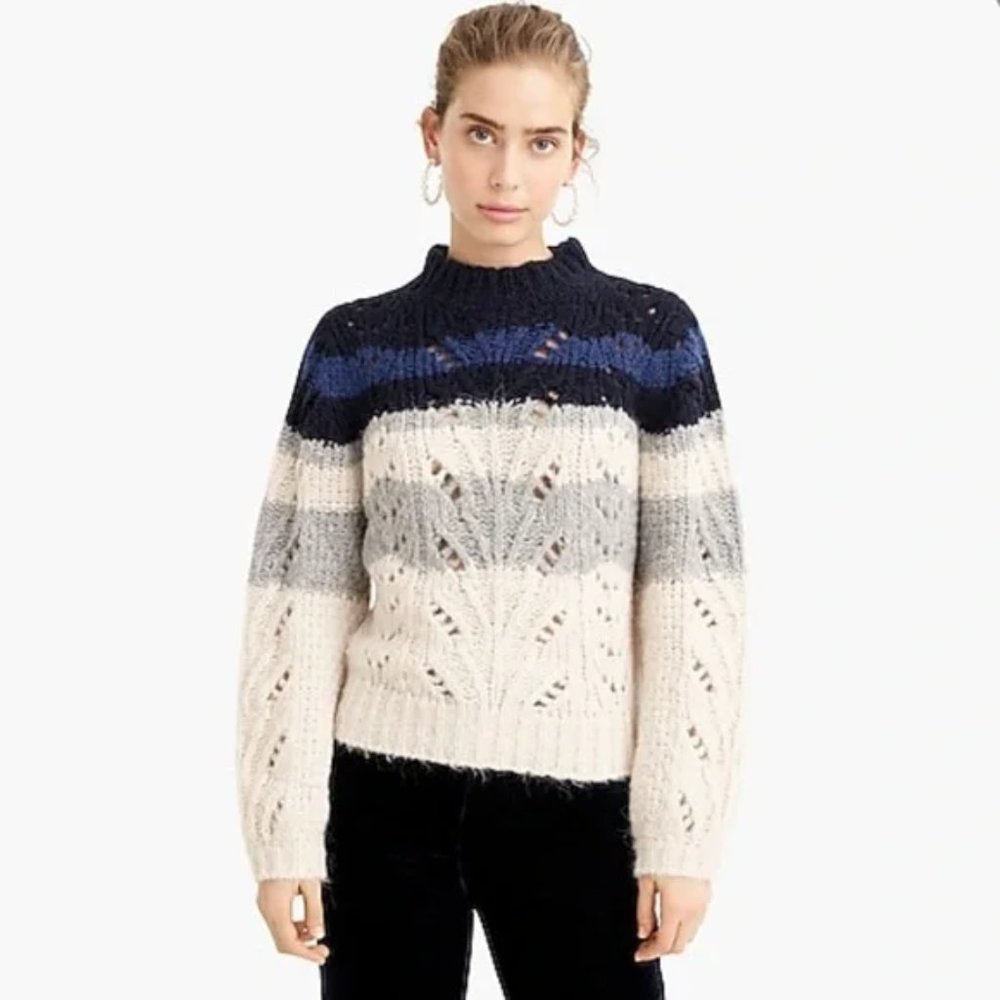 J. Crew Point Sur Knit Crewneck chunky cable Sweater XS Everlane Quince Anthro